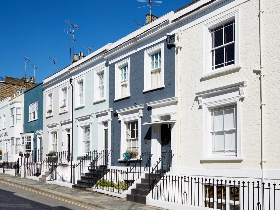 Exterior Painting Preston - Rose Decor - Victorian terraced with multicolour pastel rendered facades