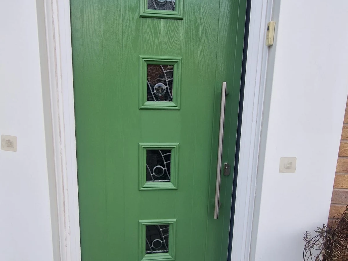 Residential front door painting — green front entrance door, Preston by Rose Decor